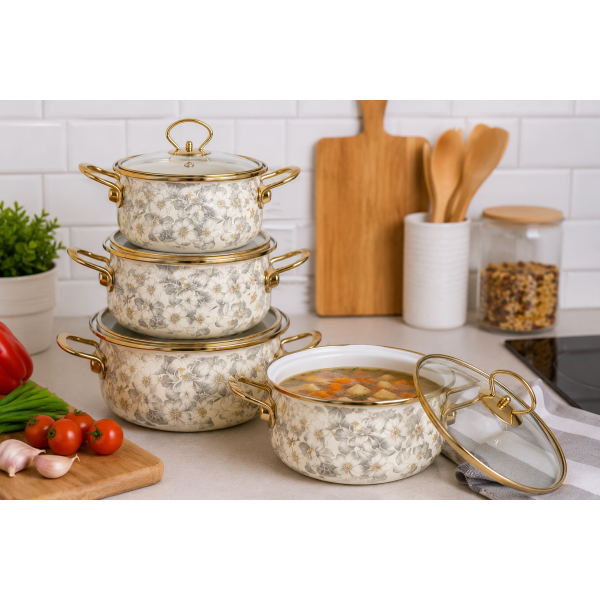 Набор эмалированных кастрюль Boyang 3 шт с крышками 7043-8