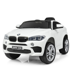 Детский электромобиль BMW X6M JJ2199EBLR-1 белый, 2 мотора 35W, аккумулятор 6V7Ah, EVA колеса, кожаное сиденье, пульт 2.4G