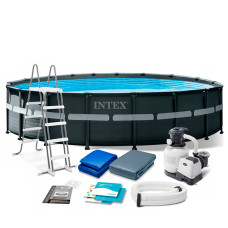 Каркасный бассейн Intex 26330 Ultra XTR Frame 549×132 см с песочным фильтр-насосом, лестницей, тентом и подстилкой