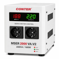 Стабилизатор напряжения Conter MSER 2000 VA-V2 / 1600W  Однофазный, сервоприводный, напольный, LED-дисплей, 130–260V, AC230±3%, 2×Shuko
