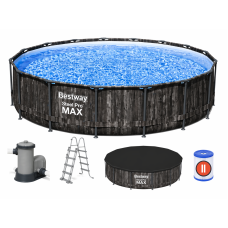Каркасный бассейн Bestway Steel Pro MAX 5614Z круглый 427×107 см с фильтр-насосом, лестницей и чехлом — большой бассейн для дачи