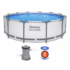 Каркасный бассейн Bestway Steel Pro MAX 56260, 366×100 см, 9150 л, с фильтр-насосом, круглый бассейн для дачи и дома