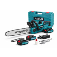 Мощная аккумуляторная цепная пила ASSUR ASR788 21V с шиной 16″ (40 см), 2 аккумулятора, кейс — профессиональная электропила для сада и заготовки дров