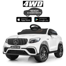 Детский электромобиль Mercedes-Benz AMG GLC 63S M 4140EBLR-1 белый, 4WD, 4 мотора 30W, аккумулятор 12V9Ah, EVA колеса, кожаное сиденье, Bluetooth