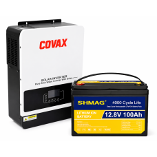 Комплект резервного живлення: інвертор COVAX 2200W + акумулятор LiFePO4 SHMAG 12.8V 100Ah (1280Wh), для дому та сонячних систем