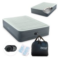 Надувне велюрове ліжко Intex 64906 152×203×46 см з вбудованим електронасосом 220 В
