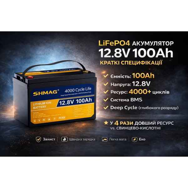Литий-железо-фосфатный аккумулятор SHMAG LiFePO4 12.8V 100Ah