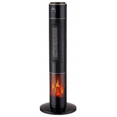 Керамический колонный тепловентилятор Carruzzo DRP-2071C 2000W с имитацией камина и пультом ДУ, черный