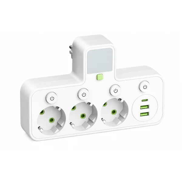 Сетевой фильтр-разветвитель J24U с ночником, 3 розетки и USB/Type-C
