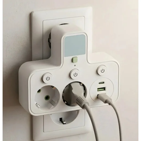 Сетевой фильтр-разветвитель с ночником, 2 розетки EU и USB/Type-C