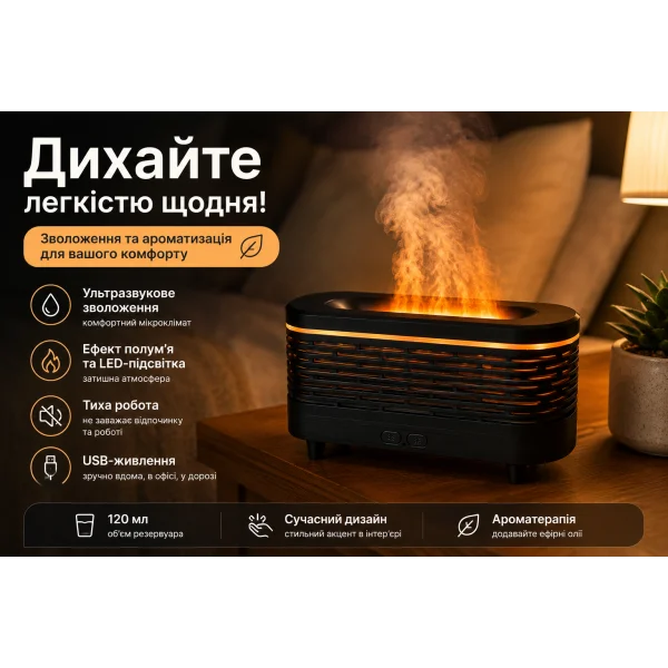 Увлажнитель воздуха Aroma Diffuser KP-6023B с LED-подсветкой 120 мл, 18×6×8,3 см