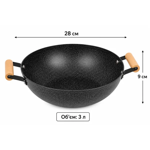 Сковорода WOK 28 см с мраморным покрытием и деревянными ручками Hot Chef 16749-14