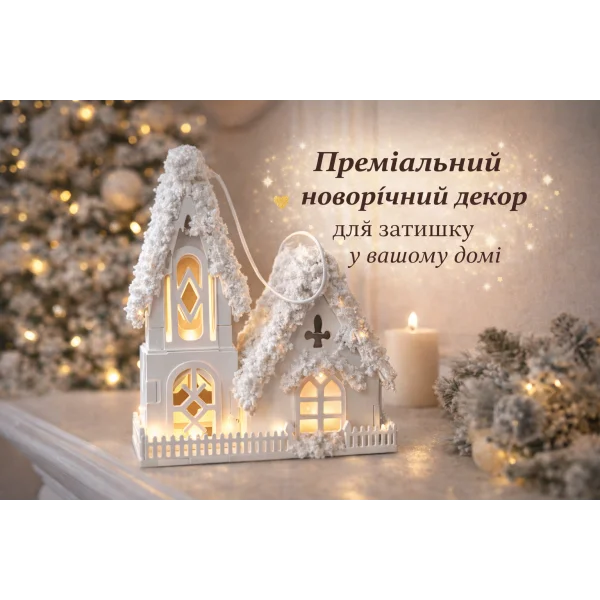 Декоративный домик №41 с LED подсветкой (на батарейках), деревянный новогодний декор Dashuri — рождественский домик, интерьерное украшение премиум