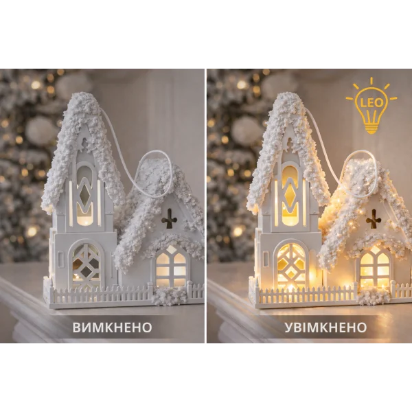 Декоративный домик №41 с LED подсветкой (на батарейках), деревянный новогодний декор Dashuri — рождественский домик, интерьерное украшение премиум