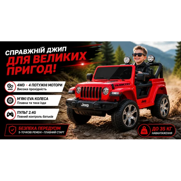 Детский электромобиль-джип Jeep Rubicon M 4176EBLR-3 4WD красный