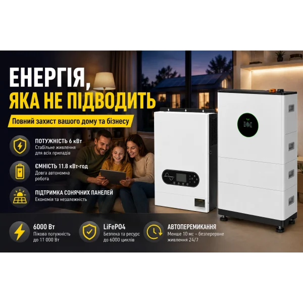 Комплект резервного питания MUST PV18-6048ECO 6 кВт + FelicityESS FLA48230-EU LiFePO4 51.2V 230Ah 11.8 кВт·ч
