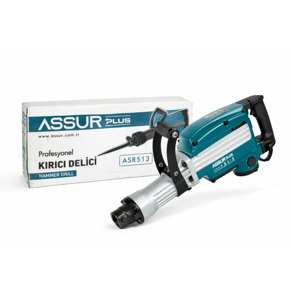Відбійний молоток електричний ASSUR ASR513 1800 Вт з набором зубил, мережевий перфоратор для бетону, відбійник у металевому кейсі