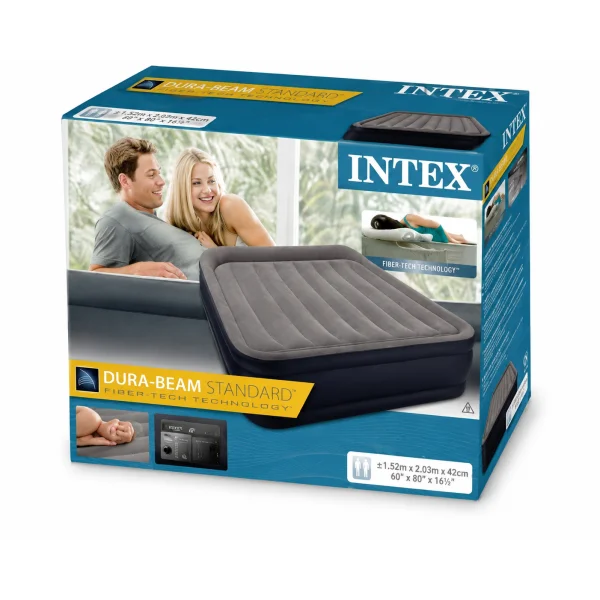 Надувная кровать Intex 64136 Dura-Beam Plus со встроенным электронасосом 152х203х42 см