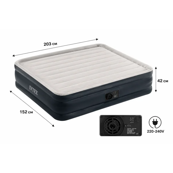 Надувная кровать Intex 64136 Dura-Beam Plus со встроенным электронасосом 152х203х42 см