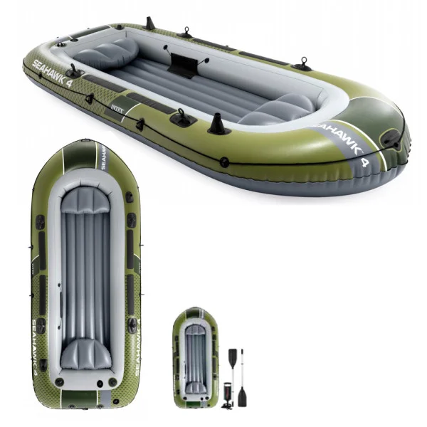Четырёхместная надувная лодка Intex 66334 Seahawk 4 Set с вёслами и насосом, 351x145x48 см