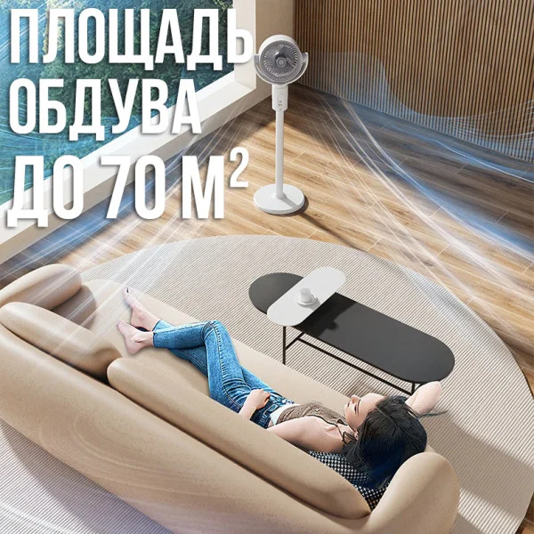 Напольный аккумуляторный вентилятор на 5 скоростей с таймером и регулируемой высотой