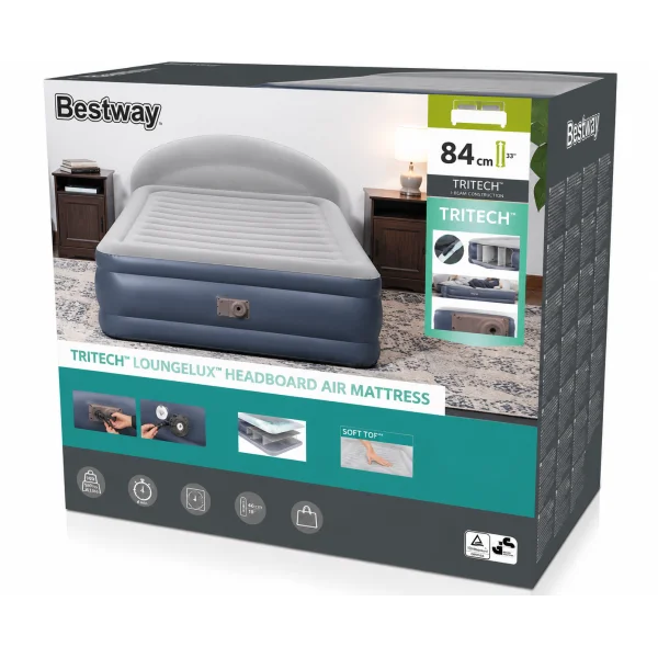 Надувная кровать Bestway 671BD 229×152×84 см с изголовьем и встроенным насосом