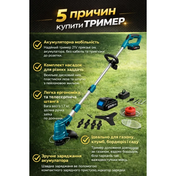 Аккумуляторный триммер ASSUR ASR776 21V для травы и газона