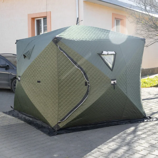 Палатка зимняя утепленная "Куб" 4-х местная LUGI (210х210х210), Зимняя палатка для рыбака туризма кемпинга и путешествий Хаки LU-BD21