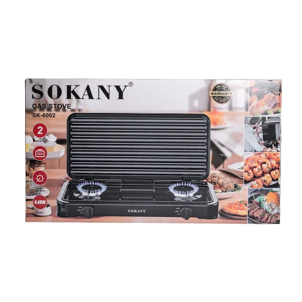 Настільна газова плита на 2 конфорки 4,4 кВт Sokany SK-6002 Чорна