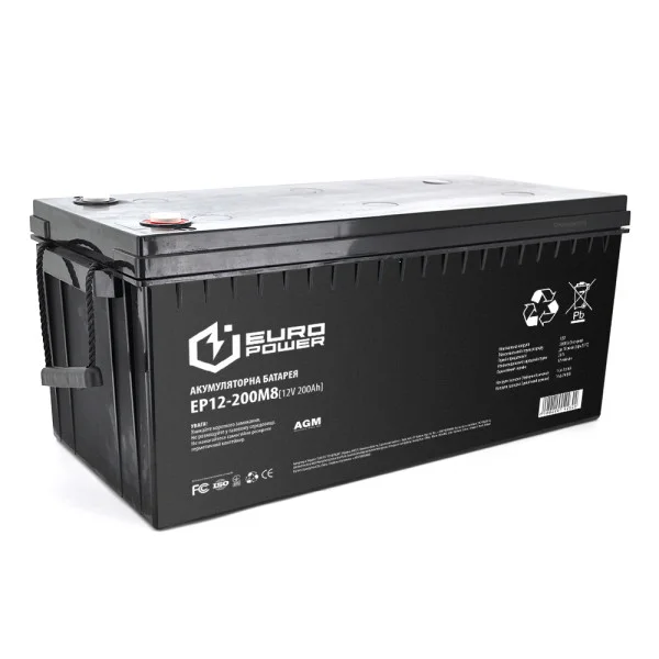 Акумуляторна батарея EUROPOWER AGM EP12-200M8 12V 200Ah (522 x 240 x 219) Black Q1/18