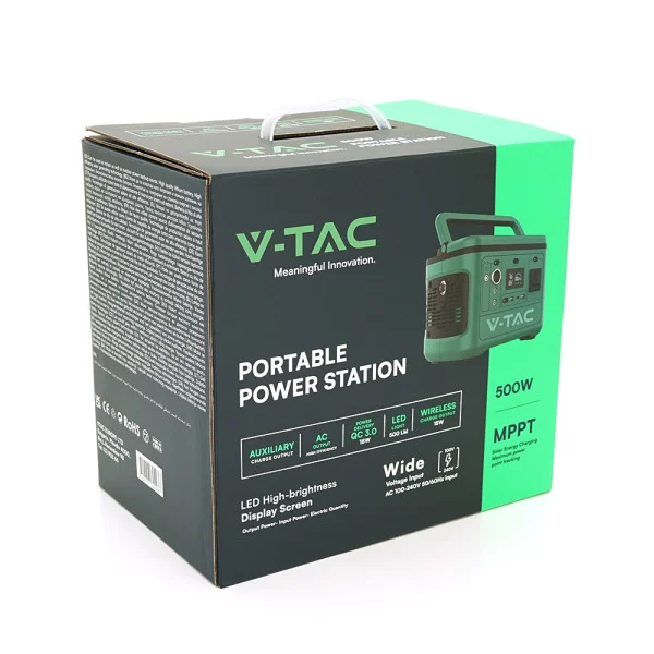 Портативный источник питания V-TAC VT-606, 500W, (26.2Ah /21.6V 568Wh)(275x170x200) 5.4kg