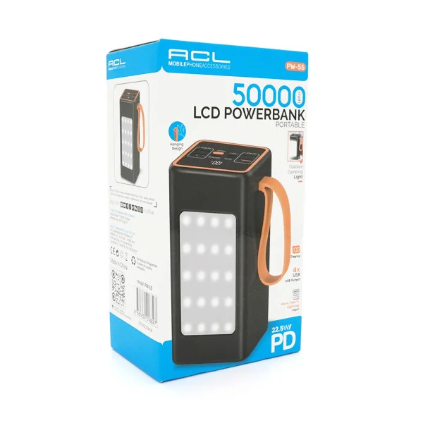 Powerbank ACL PW-55 50000mAh, PD 22.5W, 1,0 kg, Black, Blister