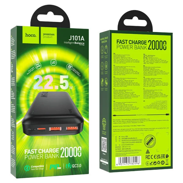 Power Bank HOCO J101A 20000mAh, 22.5W, Mix Color, 0.47kg, Box