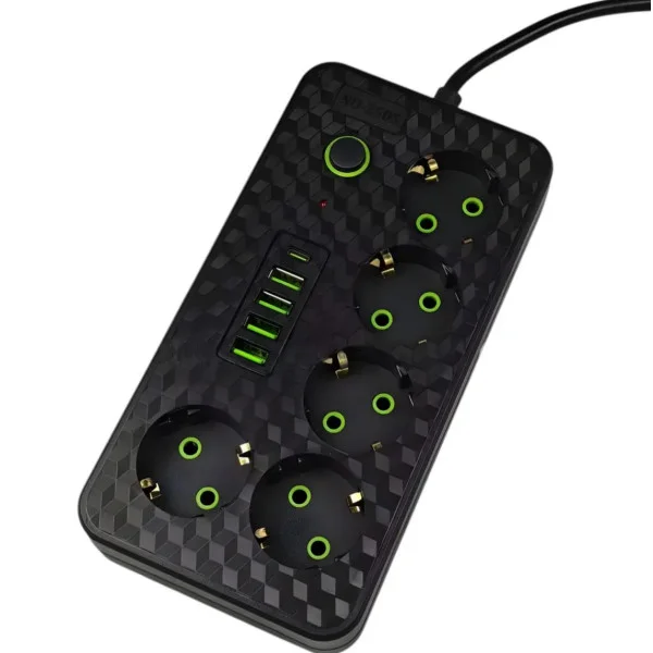 Мережевий фільтр-подовжувач 2505 на 5 розеток, 4 USB та Type-C, 3 м
