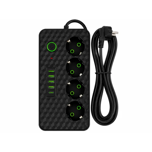 Мережевий фільтр-подовжувач 2505 на 5 розеток, 4 USB та Type-C, 3 м