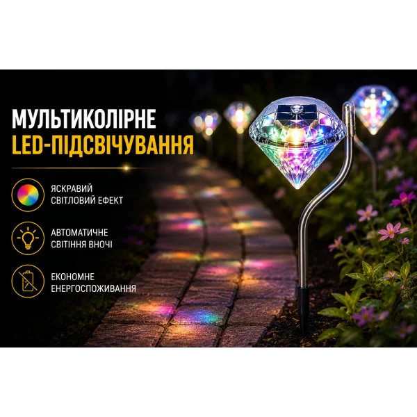 Садовый фонарь LED 29 см на солнечной батарее мультицвет BS-035W/834-8