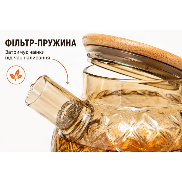 Чайник заварочный 1 л с бамбуковой крышкой стеклянный CH-1000ML
