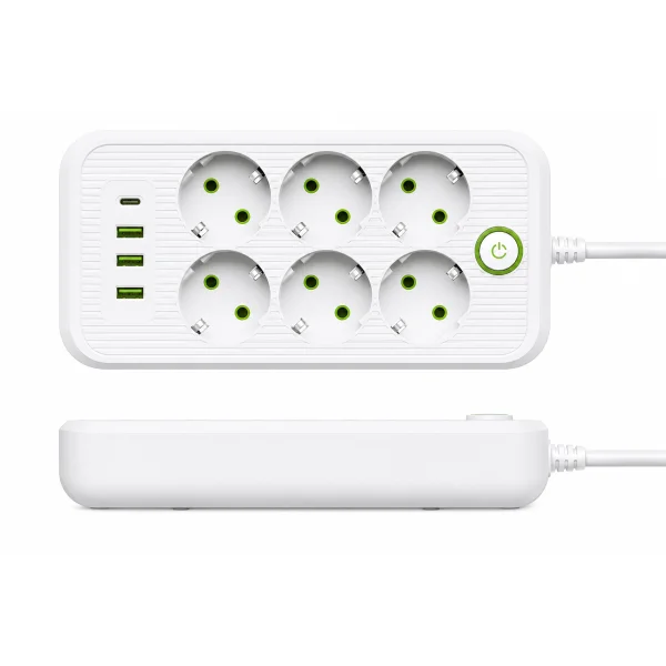 Мережевий подовжувач на 6 розеток із заземленням та USB-A/USB-C портами 3 м 2500 Вт Чорний
