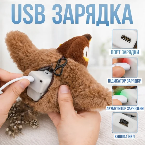 Плюшева іграшка для кішок і собак з рухомими крилами