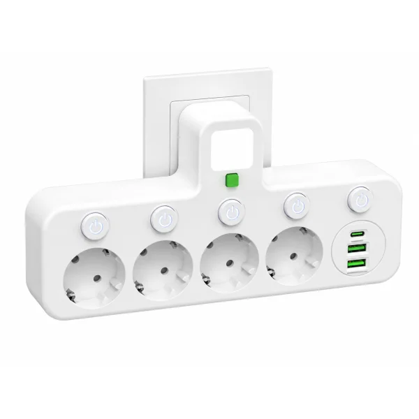 Мережевий адаптер 8625UL з нічником, 4 розетки, 2 USB та USB-C PD