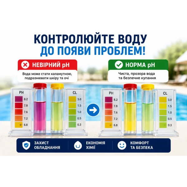 Капельный тестер для измерения pH и хлора (Cl) в воде бассейна