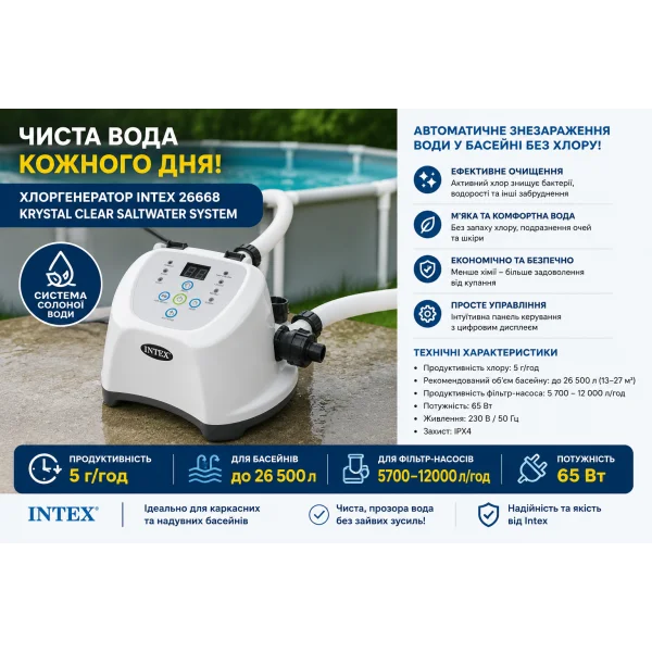 Хлоргенератор Intex 26668 Krystal Clear Saltwater System 5 г/ч