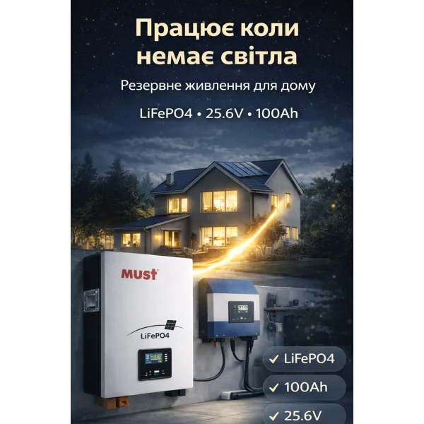 Аккумулятор MUST LiFePO4 25.6V 100Ah (24V)