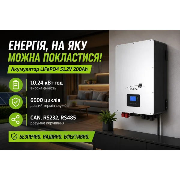 Акумуляторна батарея MUST LiFePO4 LP16-48200 51.2V 200Ah 10.24 кВт·год