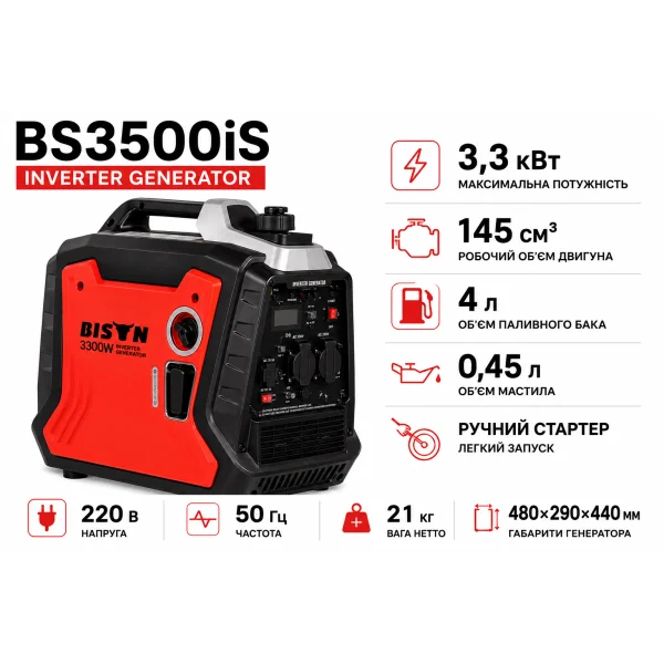 Інверторний бензиновий генератор BISON BS3500iS 3.3 кВт