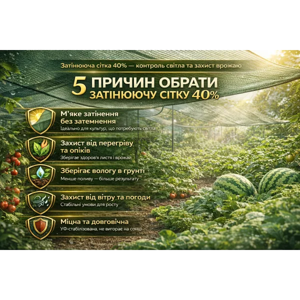 Затіняюча сітка для теплиці, городу та навісу — захист від сонця