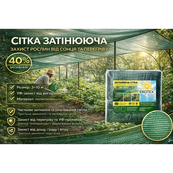 Затіняюча сітка для теплиці, городу та навісу — захист від сонця
