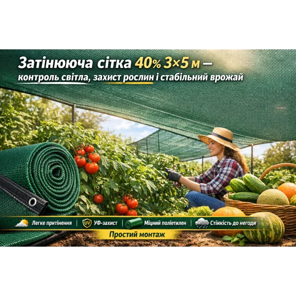Затіняюча сітка для теплиці, городу та навісу — захист від сонця
