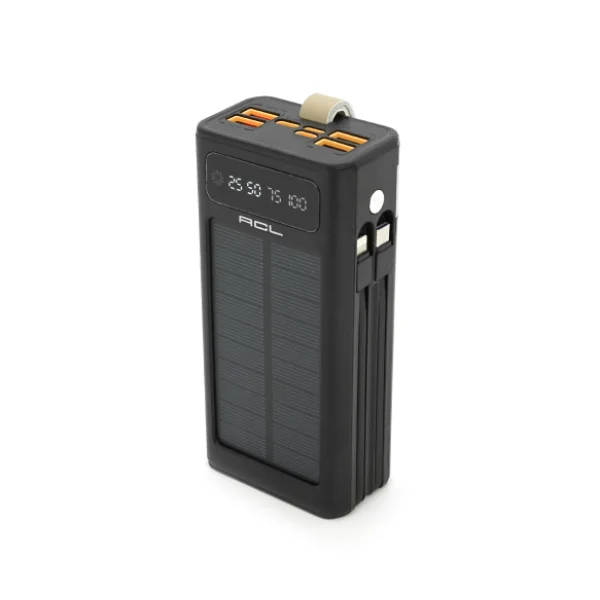 Powerbank ACL PW-90 30000mAh, SOLAR, Кабель TypeC + Lighting, 0,72kg, Black, Box