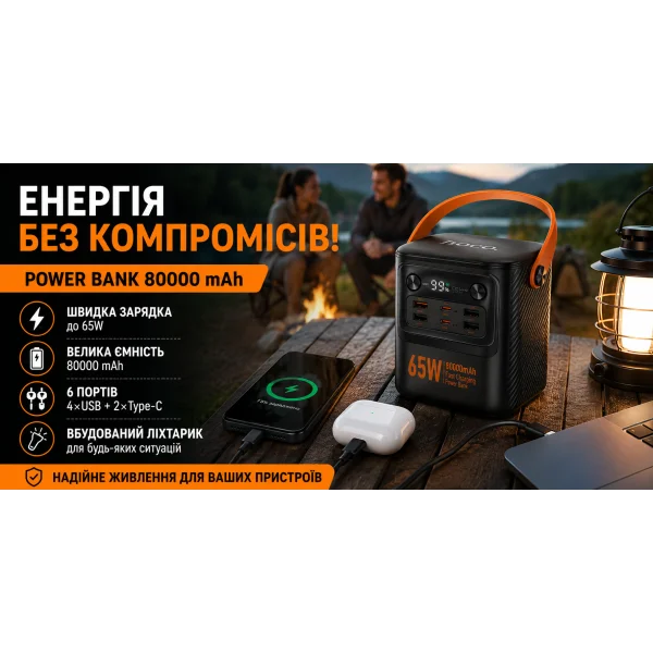 Power Bank HOCO J152 Pro 80000 mAh 65W з ліхтариком